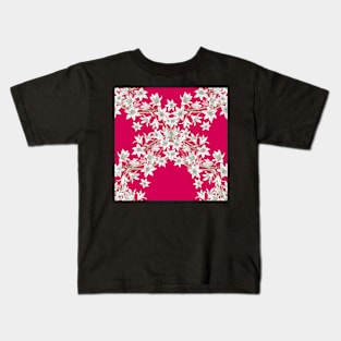 Star flowers repeating pattern botanical lacey hand painted trellis on red Kids T-Shirt